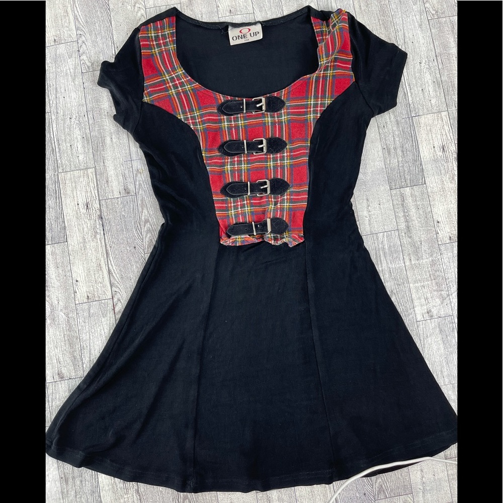 One Up Plaid black and red with buckles Dress